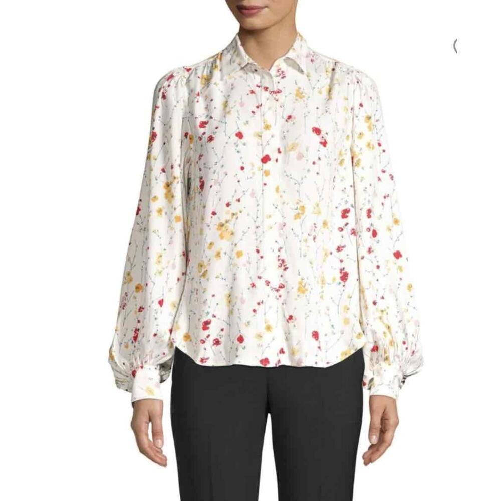 Equipment Marcilly Floral-print Washed-crepe Blouse In White-Size Medium